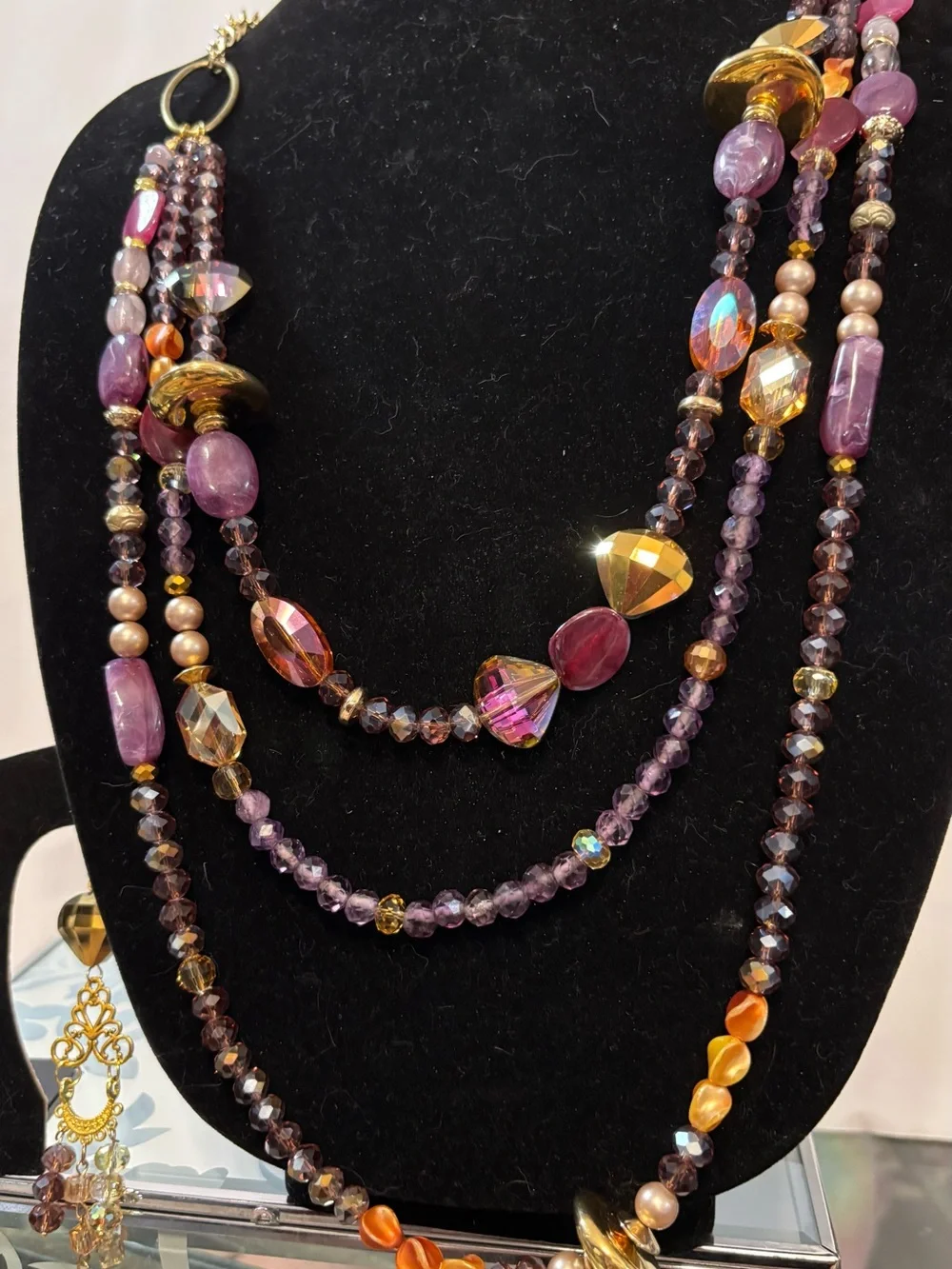 Artisan Multi-Strand Purple and Gold Beaded Necklace - Women Jewelry